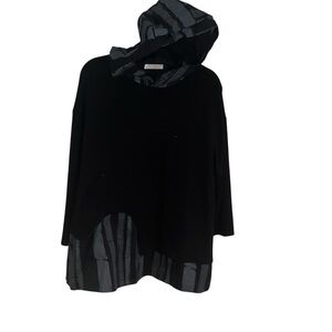 Malissa J Black Tunic Hoodie Top Abstract Art Bamboo Print Oversized large L Xl